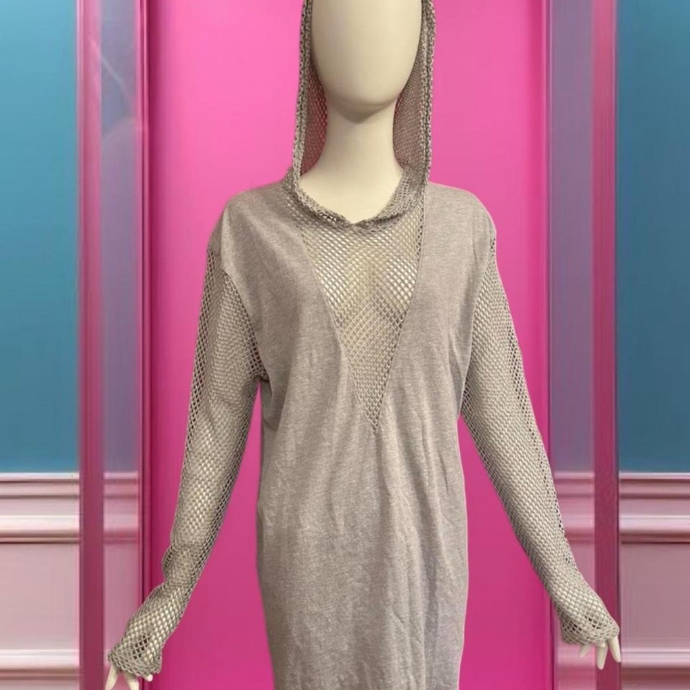 Emma and Sam Grey Mesh Hoodie T shirt Dress